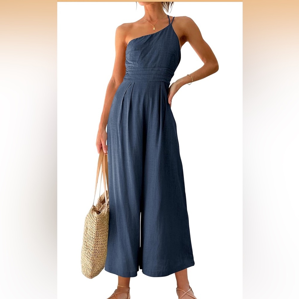Chic One-Shoulder Navy Jumpsuit